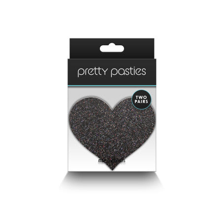 Copricapezzoli a forma di cuore Pretty Pasties nero. Disponibile su sex shop DesireVibe