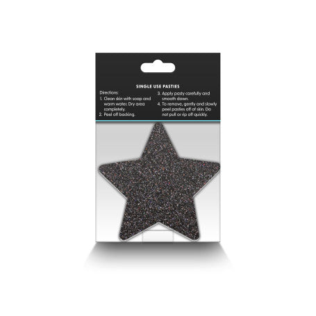 Copricapezzoli a forma di stella Pretty Pasties nero. Disponibile su sex shop DesireVibe