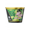 Candela da Massaggi Shunga al Tè Verde in contenitore verde e oro. Disponibile su sexy shop online DesireVibe.com