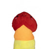 Primo piano del peluche a forma di pene arcobaleno che sorride. Trovalo ora su desirevibe.com