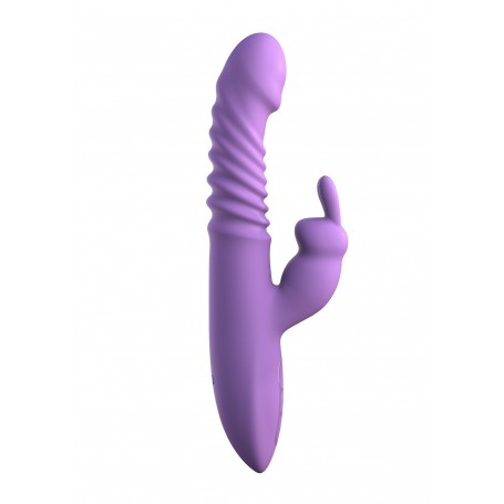 Vibratore rabbit riscaldante in silicone di colore viola, con design ergonomico per stimolazione duale acquista su desirevibe.com