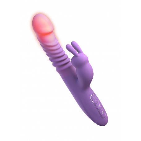 Vibratore rabbit riscaldante acceso, mostrando l'illuminazione a LED sulla punta, che indica la funzione di riscaldamento attiva.