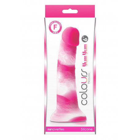 Fallo in silicone Colour Yum Yum in sfumature di rosa, con design realistico, presentato in un packaging luminoso e accattivante. Disponibile online.